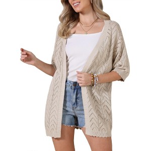 INSPIRE CHIC Women's Half Sleeve Lightweight Open Front Sheer Knit Casual Cardigan - 1 of 4