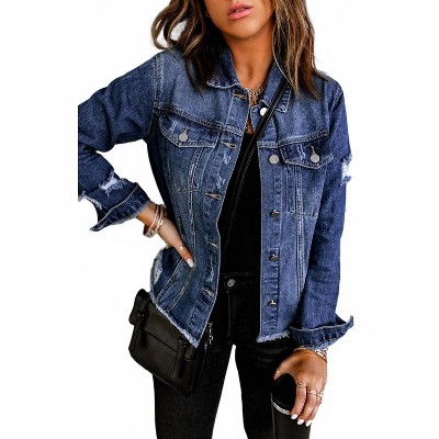 Women's Denim Distressed Raw Hem Jacket - Pretty Bash