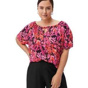 ellos Plus Size Keyhole Peasant Blouse - 1 of 4