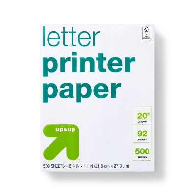 500ct Letter Printer Paper White - up&up™: 8.5x11 Inches, 20 lb, 92 Brightness, Ideal for Printing Letters