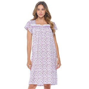 Casual Nights Women's Short Sleeve Floral And Lace Nightgown - 1 of 4