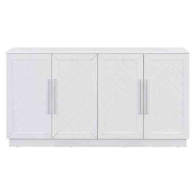 Hostack Sideboard Buffet Cabinet with Storage, Adjustable Shelves and Silver Handles for Dining Room, White