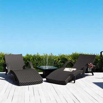 Set of 2 Outdoor Chaise Lounge Chairs with Adjustable Backrest, Pull-Out Side Table, UV-Tested Wicker, and Heavy Duty Construction