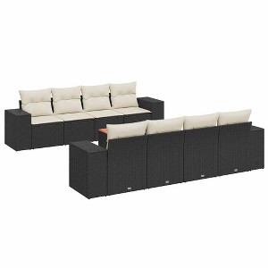 vidaXL Patio Sofa Set with Cushions Outdoor Furniture 9 Piece Poly Rattan - Black and Cream - 1 of 4
