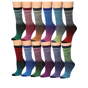 Tipi Toe Women's 12 Pairs Socks For Women Crew Lightweight Colorful Ombre Stripes & Ministripes Patterned Crew Socks - 1 of 4