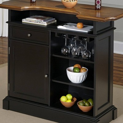 Americana Black and Oak Hardwood Bar with Adjustable Shelves