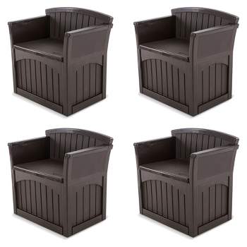 Suncast 31-Gallon Indoor and Outdoor Storage Patio Bench Chair for Lawn, Garden, Garage, and Home Organization, Java (4 Pack)