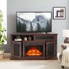 VYNXARIA Embossed Pattern TV Stand with 23" fireplace insert,, TV and Media Console with Open and Closed Storage Space and sliding door, Dark Cherry - 2 of 4