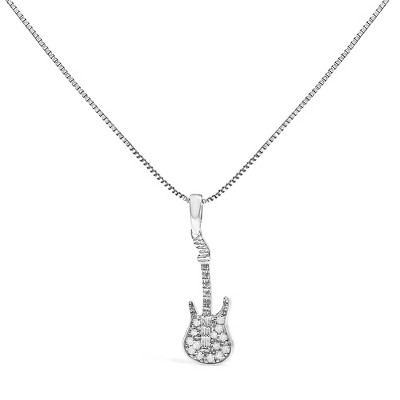 Haus of Brilliance Silver 1/10 Cttw Diamond Studded Guitar Pendant Necklace