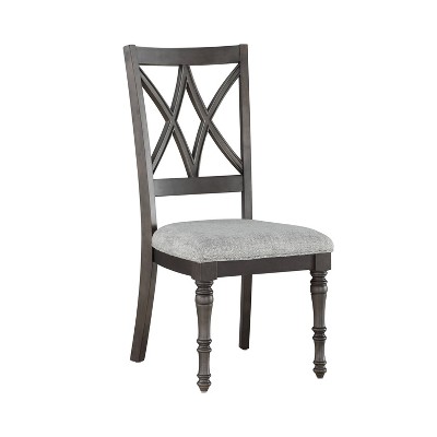 Gray Linen Upholstered Cross Back Side Chair Set