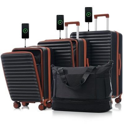 4 Piece Set Of Luggage,20/24/28Inch Hard Shell Spinner Wheel Luggage Sets And A Bag,Luggage With Cup Holder And USB Port And TSA Lock-Cuddlewood