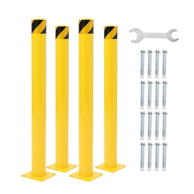 Safety Bollard2/4/6 Packs, 36/42/48 Inch Height Bollard Post, 4.5 Inches Diameter Steel Pipe, Yellow Safety Steel Bollard for Traffic-Sensitive Area