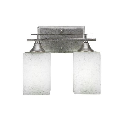 Toltec Lighting Uptowne 2 - Light Vanity in  Aged Silver with 4" Square White Muslin Shade