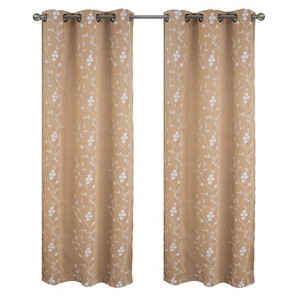 RT Designer Collection Lilian 2 Pack Embroidered Blackout Luxurious Decorative Grommet Curtain Panel 36" x 84" Taupe - 1 of 4