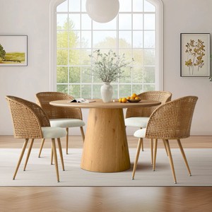 Linen Armrest Dining Chairs Set Of 4,Double Layer Rattan Dining Chair Upholstered For Kictien Dining Room-Tanpinhause - 1 of 4