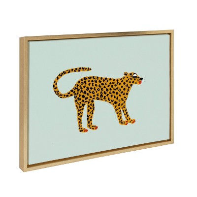 Glam Cheetah Gold Framed Canvas Wall Art