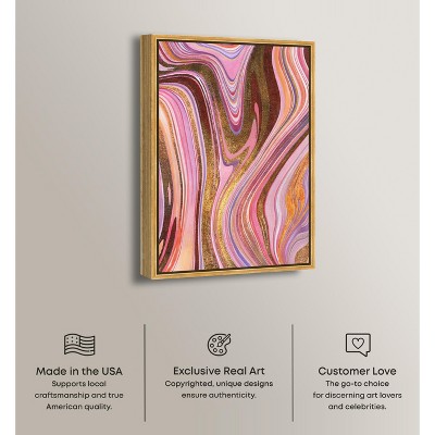 Pink and Gold Abstract Geode Canvas Wall Art with Wooden Frame