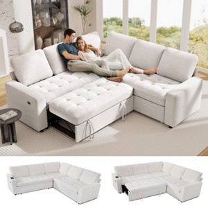 Vipbear Sleeper Sofa with Pull Out Bed/Reclining Backrest/USB Ports/Table/LED Light/Storage Seat, 8 Seat Large U Shaped Sectional Couch - 1 of 4
