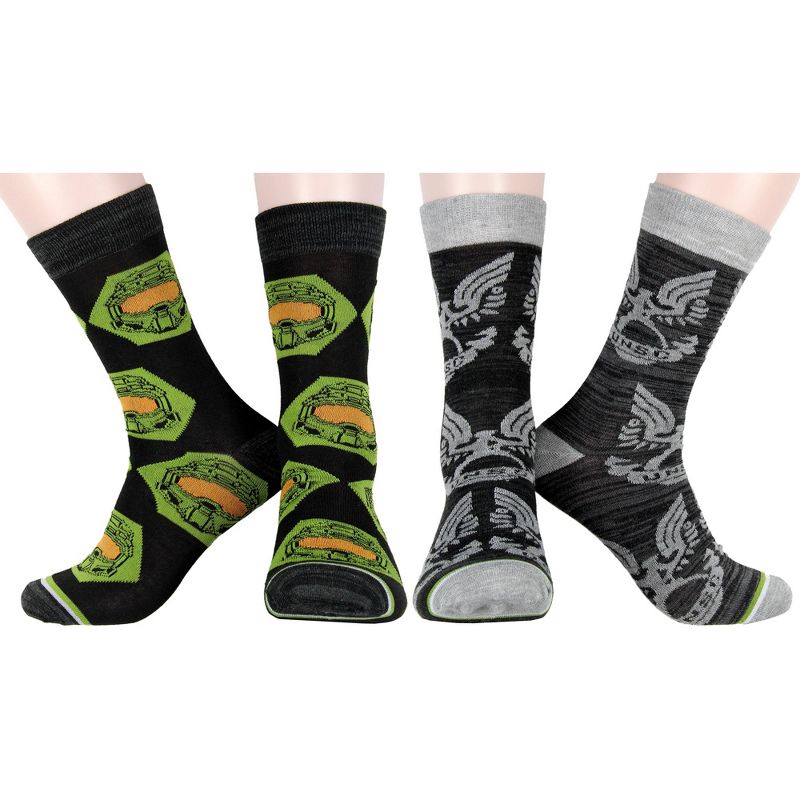 Halo Socks Men's Video Game Gaming UNSC Master Chief Patterns 2 Pack Crew Socks Multicoloured, 1 of 5