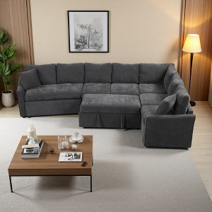 124.8" L-Shaped Convertible Sectional Sofa Bed with USB Ports - 1 of 4