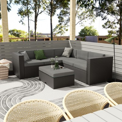 WestinTrends 6 Seater Outdoor Patio Modern Sectional Set with Storage Ottoman, Coffee/Gray