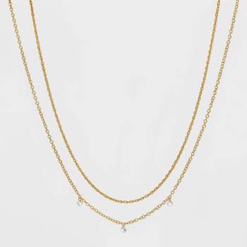 14K Gold Plated Pierced Cubic Zirconia Duo Necklace - A New Day™