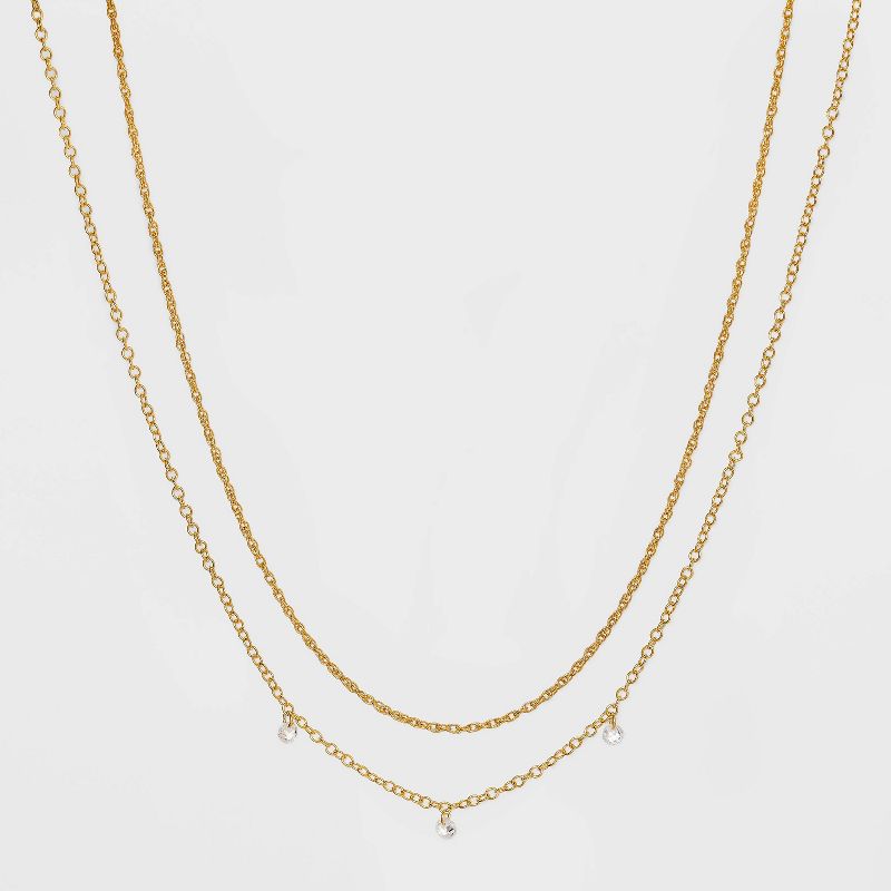 14K Gold Plated Pierced Cubic Zirconia Duo Necklace - A New Day&#8482;, 1 of 7