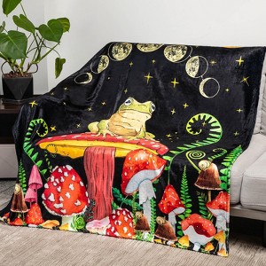 Mystical Forest Frog and Mushroom Throw Blanket - Soft Flannel Plush Blanket for Bed, Couch, Sofa - 1 of 4