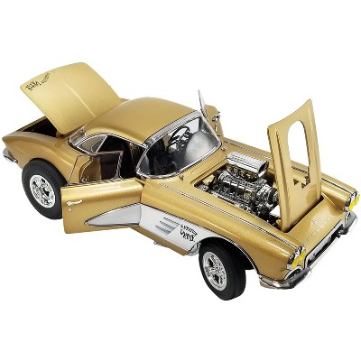 1961 Chevrolet Corvette Gasser "Rat Fink's The Fugitive Vette" Gold Metallic Limited Edition 1/18 Diecast Model Car by ACME