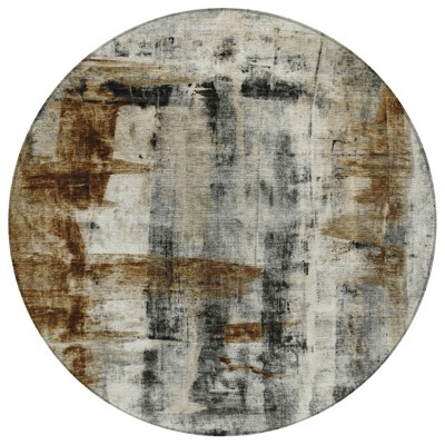 Taupe And Ivory Abstract Washable Indoor Outdoor Area Rug