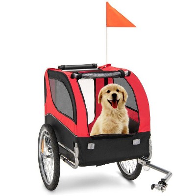 Dog Bike Trailer Foldable Pet Cart with 3 Entrances for Travel Red 24.00 in * 53.00 in * 37.00 in
