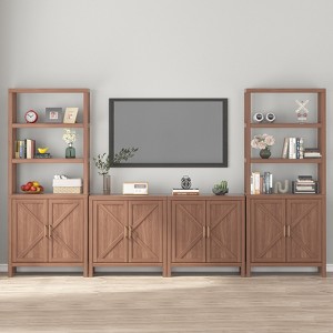 Classic X-Shaped Storage Cabinet, Entryway Cabinet, TV Cabinet, With Adjustable Shelves, Metal Handles for Living Room, Entryway, Oak Color - 1 of 4