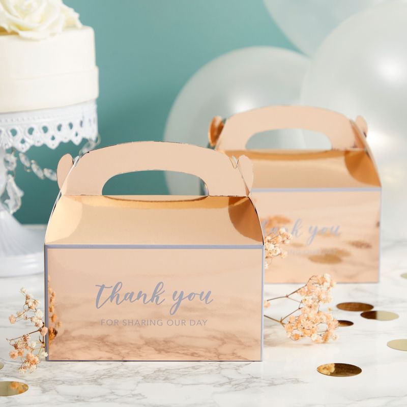 Sparkle and Bash 24 Pack Rose Gold Thank You Party Favor Gable Gift Boxes for Wedding, Birthday Party, 6.25 x 3.5 x 3.5 In, 2 of 9