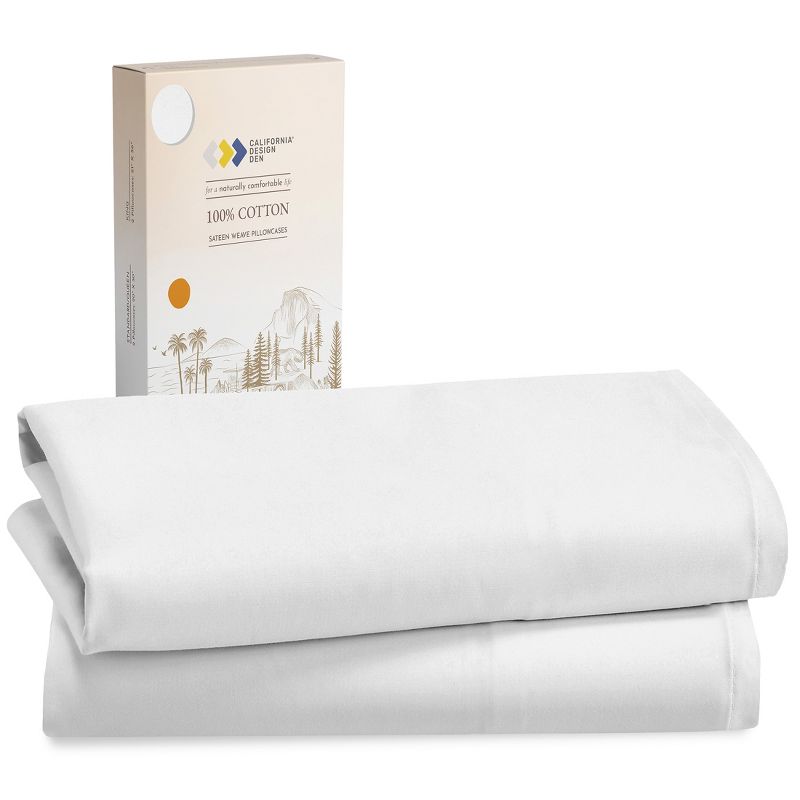 100% Cotton Pillow Cases Set of 2 Soft & Cooling Sateen Weave by California Design Den, 1 of 11