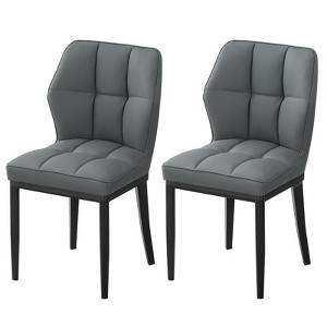 Bekrvio Mid Century Modern Dining Chairs, Upholstered Leather Armless Chairs with Checkered Pattern Back, for Kitchen & Dining Room - 1 of 4