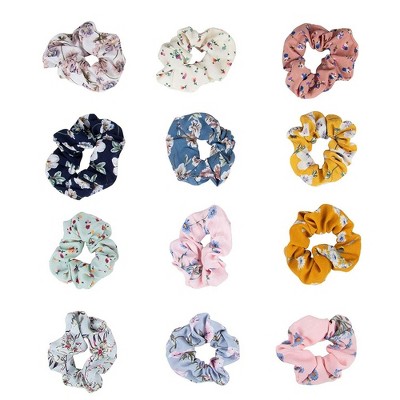 Juvale 12 Pack Floral Chiffon Elastic Hair Tie Scrunchies (Designs Selected Randomly)