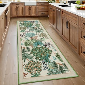 Runner Rug for Hallway, Washable Floral Throw Rug, Modern Jungle Animal Non Slip Indoor Mat, for Entryway, Laundry, Kitchen - 1 of 4