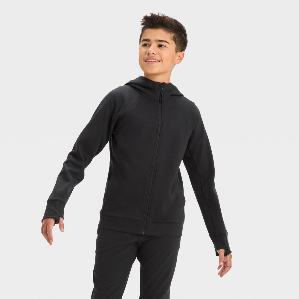 Boys' Premium Fleece Full Zip Hoodie Sweatshirt - All In Motion™ Black XXL -  90529723