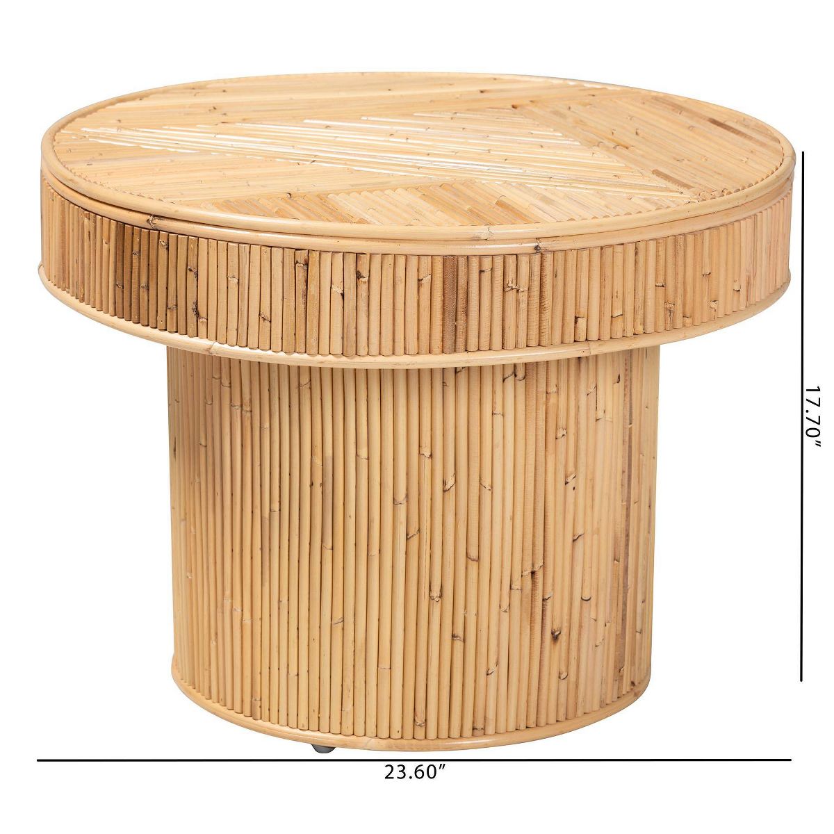 bali & pari Iryna Natural Rattan End Table Light honey: 17.7" High, No Assembly, Round Plywood Frame - thumbnail 8