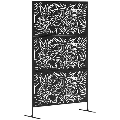Outsunny Decorative Metal Outdoor Privacy Screen, Freestanding Privacy Fence Screen Outdoor Divider with Stand, 78" H x 48" W