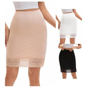 INSPIRE CHIC 3 Packs Women's Lace Trim Anti-Static Slip Knee Length Half Slips Lightweight Underskirt - 1 of 4