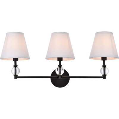 Elegant Lighting Bethany 3 lights bath sconce in black with white fabric shade