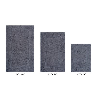 Lux Premium 100% Cotton  Ultra-Soft Tufted Solid Reversible 3 Piece Bath Rug Set, Water-Absorbent, Durable, Machine Washable Bathroom Rug