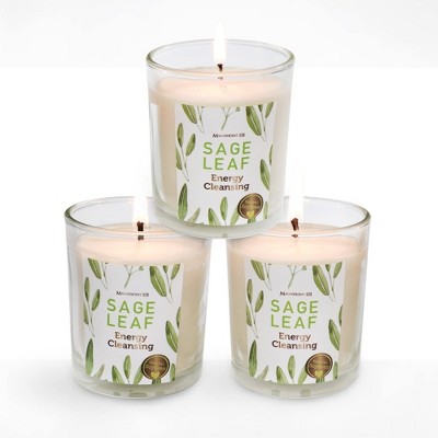 Magnificent 101 Long Lasting Set of 3 White Sage Leaf Scented Smudge Candle | 3.5 Oz Each - 42 Hour Burn | Soy Wax Candle