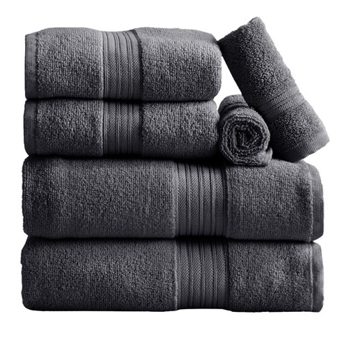 100% Cotton Solid Color Quick Dry Bath Towel Set (6 Piece Set, Dark ...