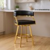 HomeRoots 26" Black and Gold Faux Leather and Stainless Steel Low Back Counter Height Swivel Bar Chair - 2 of 4