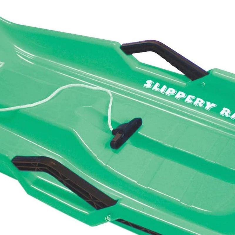 Slippery Racer Downhill Thunder Flexible Kids Toddler Plastic Toboggan Snow Sled with Built In Brake System, Pull Rope, and Handle Grips, Green, 2 of 7