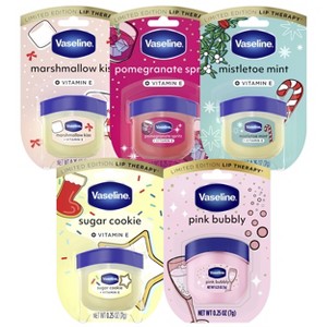 Vaseline Holiday Limited Edition Lip Balm 0.25oz Pomegranate Spritz + Sugar Cookie + Marshmallow Kiss + Mistletoe Mint + Pink Bubbly Cutie - 1 of 1