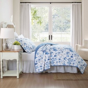 Laura Ashley Twin Breezy Floral Quilt Set Blue - 1 of 4