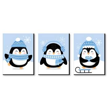 Big Dot of Happiness Winter Penguins - Holiday Nursery Wall Art and Christmas Home Decor - 7.5 x 10 inches - Set of 3 Prints